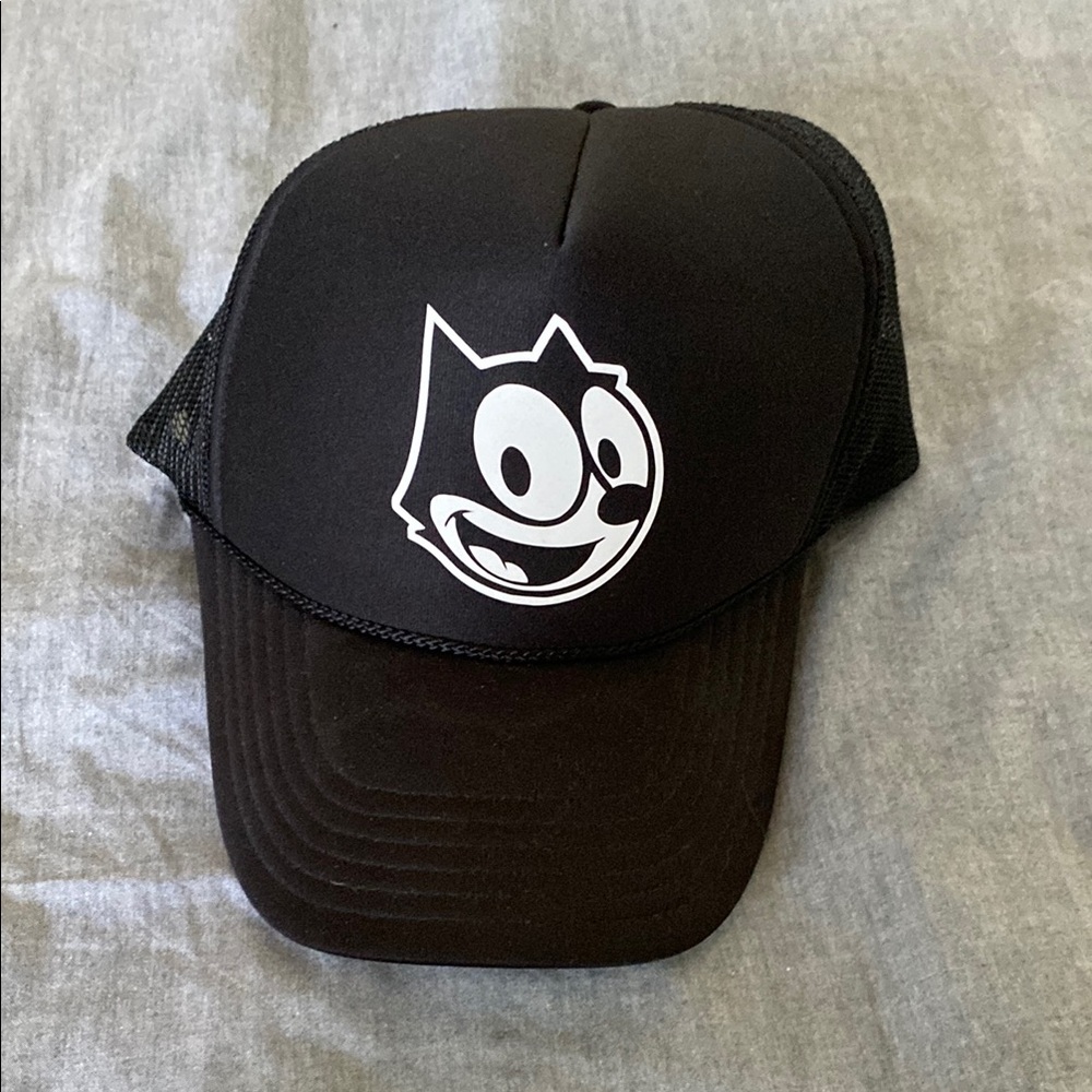 Black Trucker Hat with Cartoon Logo